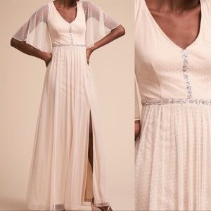Anthropologie Adrianna Papell Rivoli Dress Embellished Tulle Maxi Gown Wedding